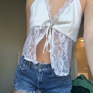 lace backless tie up shirt